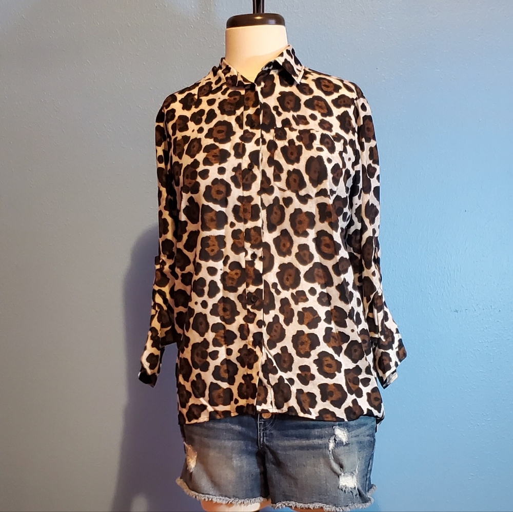 MK Leopard Print Blouse. Size XS